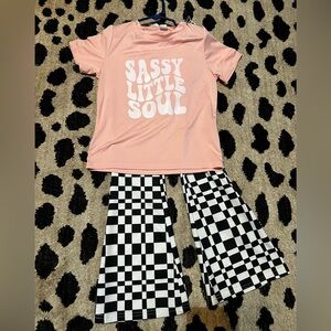 Pink Graphic Tee and Checkered Pants Set